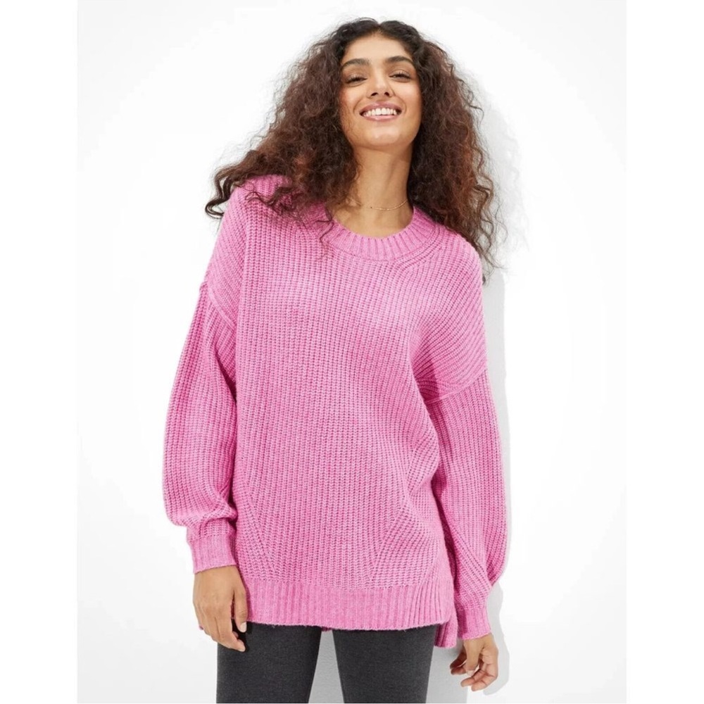 New American Eagle Oversized Crewneck Sweater Pink Dreamspun Knit Size Medium